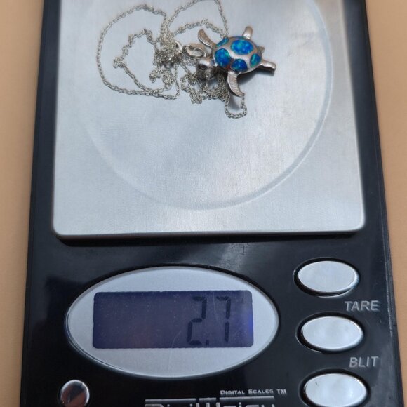 19 Inch Sterling Silver Blue Opal Cute Turtle Pendant Necklace A5958 - Picture 8 of 8